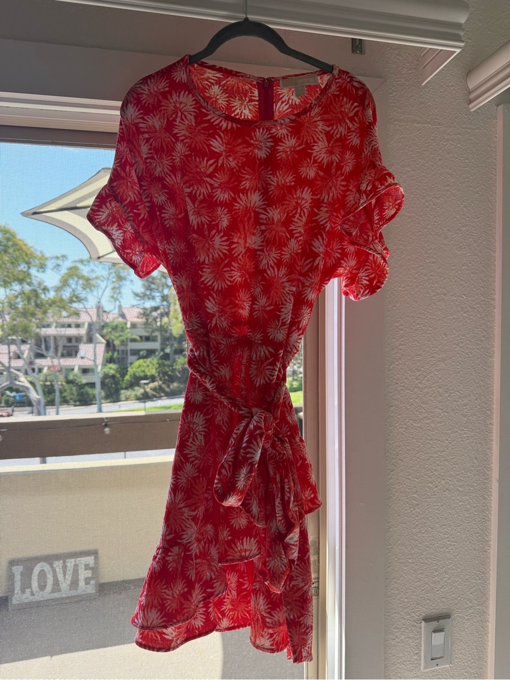 Michael Kors Red Palm-Print Mini Dress